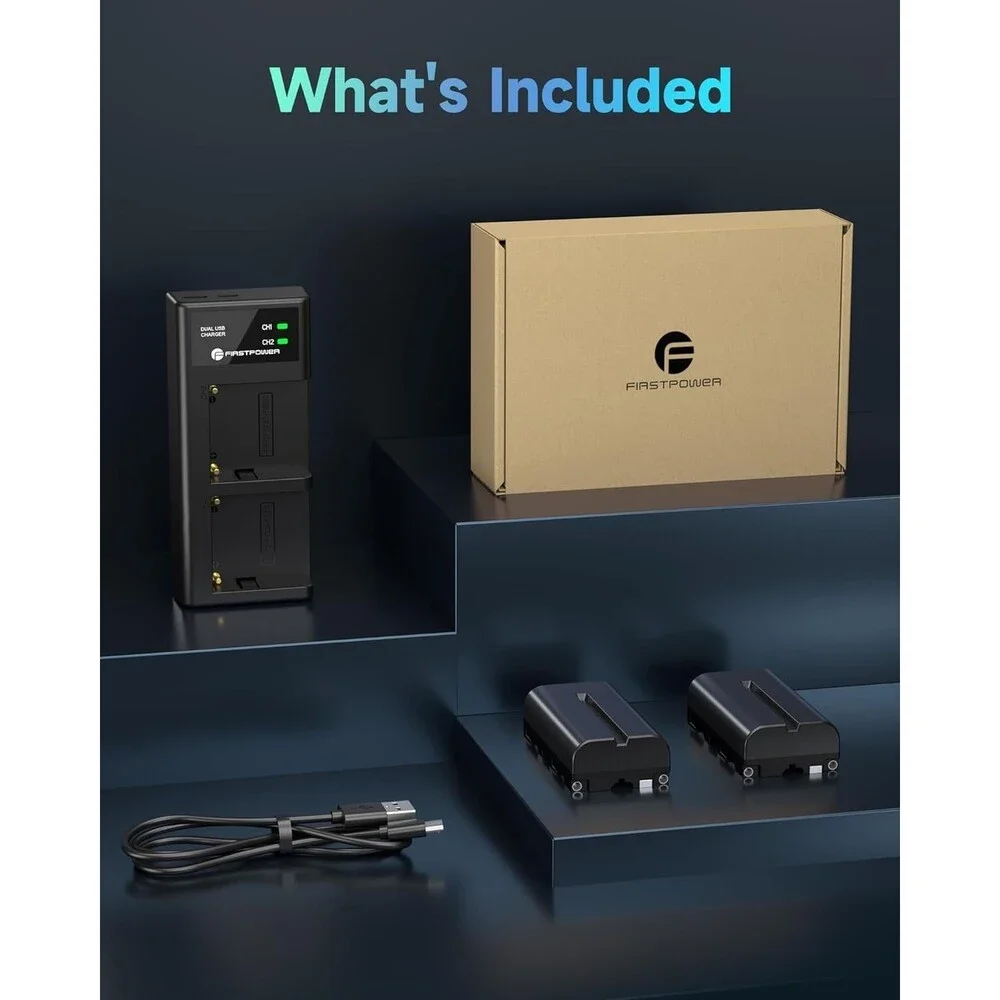 FirstPower NP-F550 Battery 2-Pack and USB Dual Slot Charger Compatible with Sony